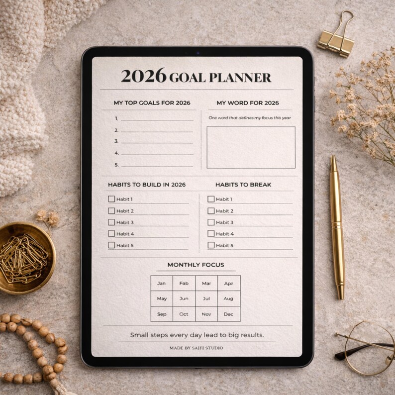 2026 One Page Goal Planner Printable | Yearly Goal Setting PDF ...