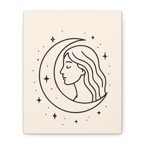 Moon Goddess Line Art Print | Minimalist Woman Silhouette Wall Decor | Boho Cosmic Home Art | Digital Download Poster