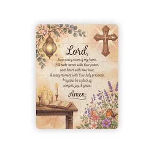 Peut inclure: Un puzzle rectangulaire illustré avec le texte suivant : Lord, bless every room of my home. Fill each corner with Your peace, each heart with Your love, & every moment with Your holy presence. May this be a place of comfort, joy, & grace. Amen.