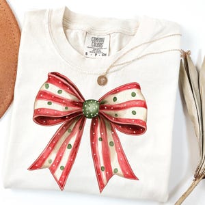 Comfort Colors Shirt, Merry Christmas Bow Shirt, Coquette Christmas Bow Tee, Holiday T-Shirt, Holiday Party Tee