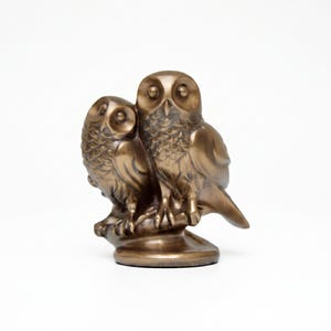 Estatua de dos búhos, figura de bronce de pareja de búhos, regalo de aniversario de bronce, escultura de pájaros del amor para bodas de parejas (6 cm)