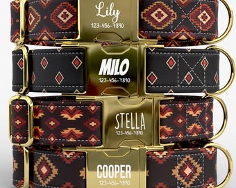 Earthy Southwest Personalized Dog Collar with Leash, Custom Name Pet Dog Collar TPTSS-20