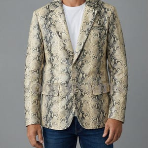 Mens Snakeskin Blazer Leather Jacket, Python Print Statement Coat, Luxury Designer Style Party Outfit for Men