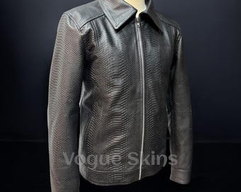 Handgemaakte heren bikerjack met python reliëf reliëfleer