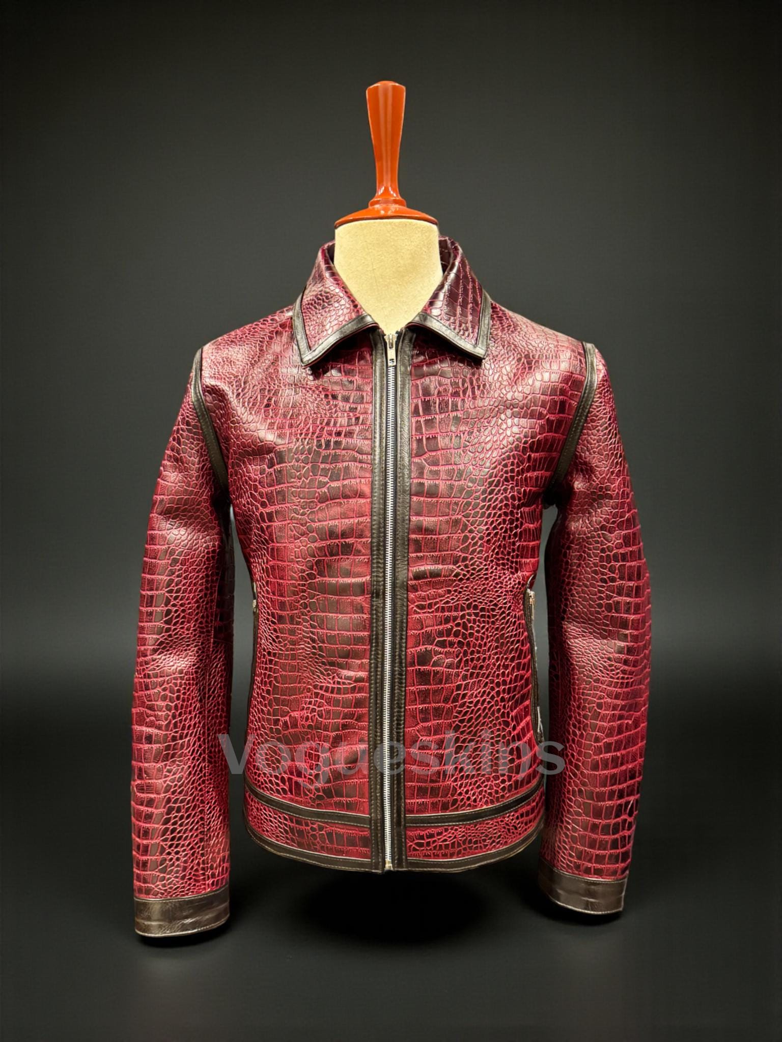 Red Crocodile Embossed Leather Jacket, Handmade Cowhide Biker - Etsy