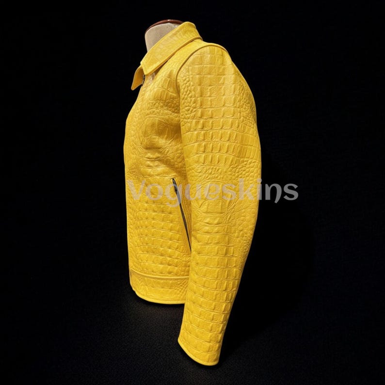 Mens Luxury Crocodile Embossed Leather Jacket Cowhide Leather Jacket | Yellow Genuine Leather| Handmade Designer Outerwear Motorcycle Jacket