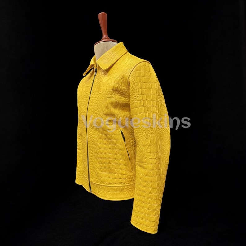 Mens Luxury Crocodile Embossed Leather Jacket Cowhide Leather Jacket | Yellow Genuine Leather| Handmade Designer Outerwear Motorcycle Jacket