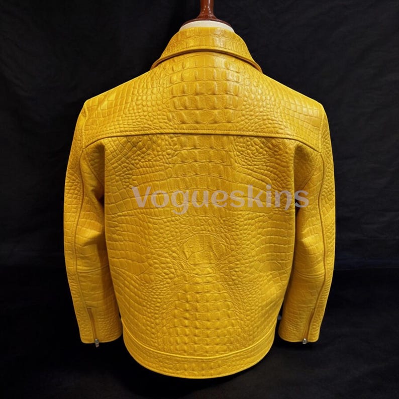 Mens Luxury Crocodile Embossed Leather Jacket Cowhide Leather Jacket | Yellow Genuine Leather| Handmade Designer Outerwear Motorcycle Jacket