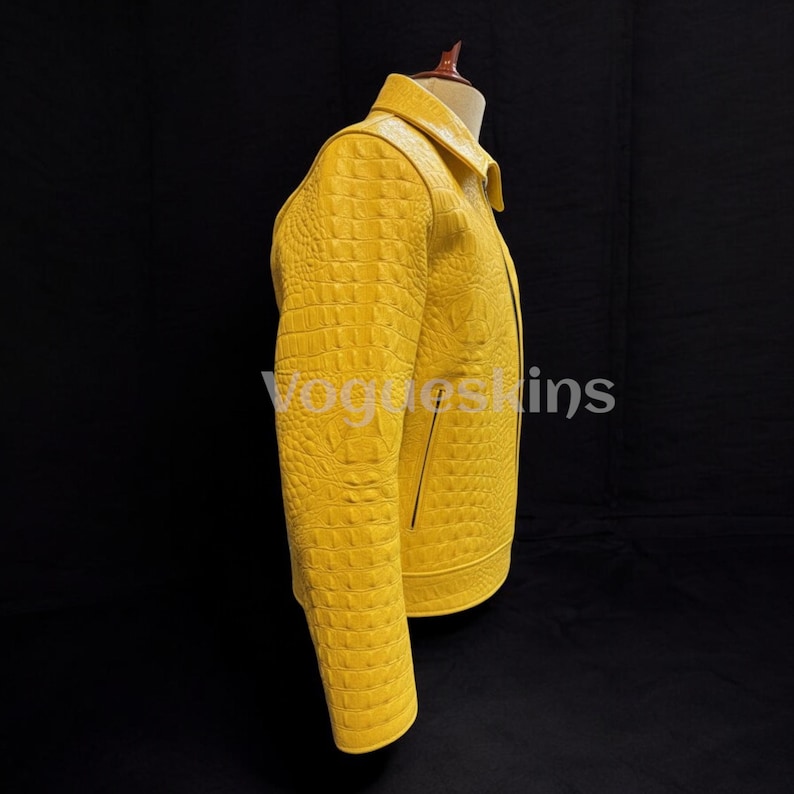 Mens Luxury Crocodile Embossed Leather Jacket Cowhide Leather Jacket | Yellow Genuine Leather| Handmade Designer Outerwear Motorcycle Jacket