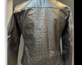 Mens Crocodile Embossed Leather Jacket | Handmade Cowhide Motorcycle Jacket