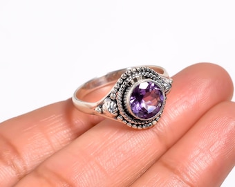 Anillo de amatista, anillo de amatista de plata, anillo de plata de ley 925 pura, anillo de piedra preciosa morada, anillo de promesa, anillo de piedra natal, hermoso anillo