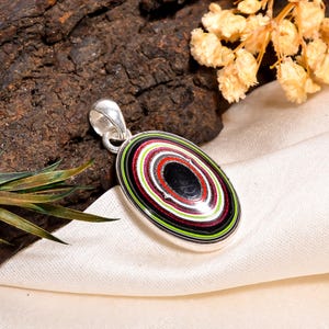 Fordite Pendant Necklace, 925 Sterling Silver, Natural Healing Gemstone, Handmade Statement Pendant, Gifts for Her, Colorful Stone Pendant,