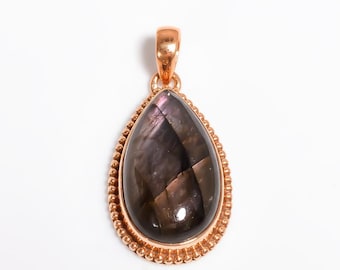 Purple Labradorite Pendant Necklace 925 Sterling Silver, 18k Rose Gold Plated, Purple Flash Labradorite, Genuine Purple Labradorite Gift Her