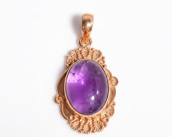 Colgante de amatista natural en oro, colgante de piedra morada, colgante de plata de ley 925, chapado en oro rosa de 18 quilates, collar llamativo, regalo para esposa.