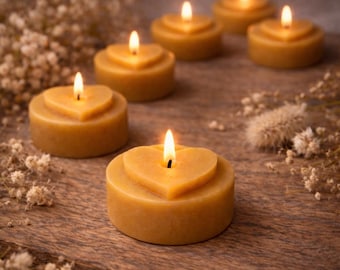6 Heart-Shaped Beeswax Tealight Holders | Small Valentine's Day Gift | Tealight Candle Set | Sustainable Gift Ideas from France