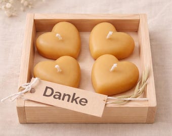 4 Herzkerzen aus Bienenwachs in Holzkiste | Danke Geschenk | kleines Dankeschön Geschenk | nachhaltiges Geschenk