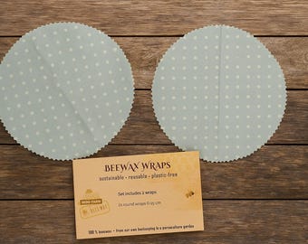 2 runde Bienenwachstücher Ø 15 cm –plastikfrei, wiederverwendbar, Geschenk für die Küche, natürliche Geschenkideen aus Frankreich
