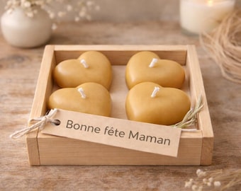 Muttertagsgeschenk | Geschenk für Mama | 4 Herzkerzen aus Bienenwachs in Holzkiste | Danke Mama | kerzen geschenk set