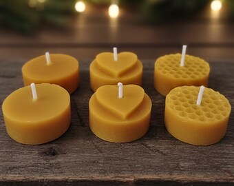 Beeswax Tealight Set of 6 | Handmade Natural Beeswax Candles | Eco-Friendly Gift | Winter & Christmas Gift Idea