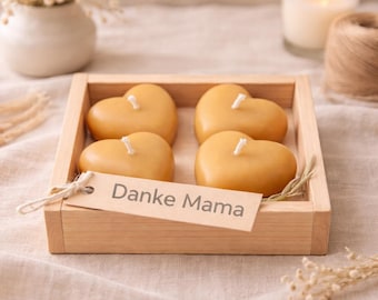 Muttertagsgeschenk | Geschenk für Mama | 4 Herzkerzen aus Bienenwachs in Holzkiste | Danke Mama | kerzen geschenk set