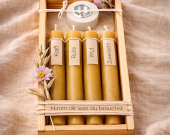 Nimm dir was du brauchst Kerzen – Naturkerzen | Bienenwachskerzen Set | Mitbringsel statt Blumen | Achtsamkeit Geschenk Freundin