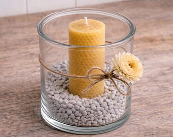 Bienenwachskerze - Glas mit Kerze - Stumpenkerze Bienenwachs - Naturdeko - Geschenk für Naturliebhaber - nachhaltige Deko