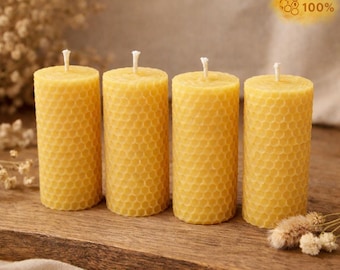 Set of 4 hand-poured, natural beeswax candles, honey candles, ideal for table decoration • Sustainable gift ideas from France
