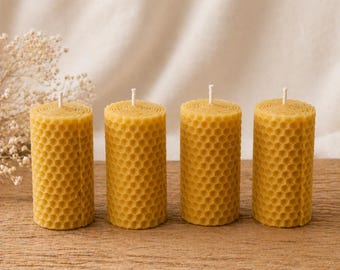 Bienenwachskerzen 4er Set, handgegossene Naturkerzen aus reinem Bienenwachs, Kerzen Geschenkset für Naturliebhaber