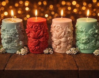 Floral Pillar Candle Homecrafted