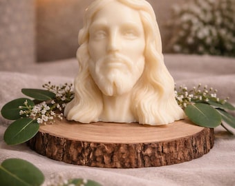 Handcrafted Jesus Face Candle, Serene Spiritual Décor, Religious Prayer Candle