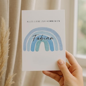 Tarjeta de bautizo personalizada con arcoíris (nombre y texto deseado), tamaño A6, impresa con cariño y alta calidad, regalo de bautizo.