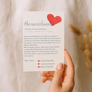 Heart sister card – A6 postcard with definition & heart – gift for best friend, soul mate, favorite person