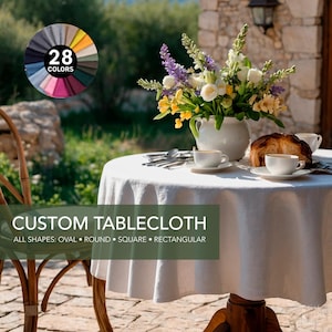Custom Off White Linen Blend Farmhouse Tablecloth - 28 Colors, Large Oval, Rectangle, Round, Square Rustic Table Cloth