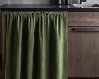 Moosgrün Cafe Stoff Vorhang | Küchen Gardinen & Regalschrank Röcke für Sichtschutz - 40 Farben