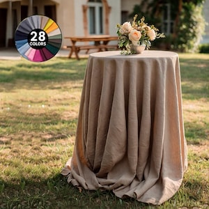 Custom Size Beige Linen Cocktail Table Cloth - 28 Colors, Large Oval, Rectangle, Round, Square Rustic Festive Farmhouse Tablecloth