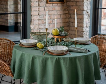 Custom Sage Green Linen Tablecloth: Festive Dining Table Cover