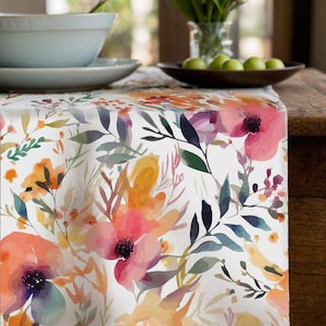 Orange Floral Canvas Tablecloth: Modern Farmhouse Watercolor Style