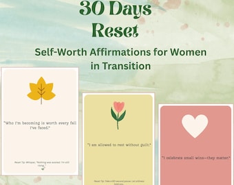 30-Day Self-Worth Affirmations for Women in Transition + Free Guided Journal | Boost Self-Worth, Healing & Self-Love | Printable PDF