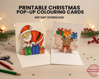 Christmas Pop-Up Cards Set | Printable A4 Size Colouring Pages | DIY Instant Download