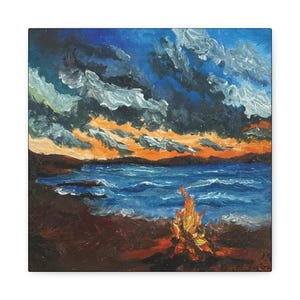 Olieverf op canvas, Fire by the Ocean