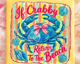 If Crabby Return to the Beach PNG, grappige preppy zomersublimatie, handgetekende preppy strandesthetiek, strandshirt afbeelding, flirt zomer