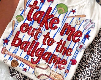 Llévame al partido de béisbol PNG, diseño de béisbol moderno tipo doodle para sublimación, gráfico de béisbol de rayas azules, camiseta de temporada de béisbol