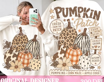 Retro Pumpkin Patch Png, Leopard Autumn Front Back Png, Trendy Fall Design, Vintage Autumn Shirt, Cozy Fall PNG, Farm Fresh Pumpkin Pmg