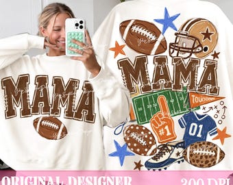 Trendy Football Mama Touchdown PNG, Doodle Game Day Football PNG, Fall Season Sports Sublimation Design, Distressed Sports Mom Shirt Png