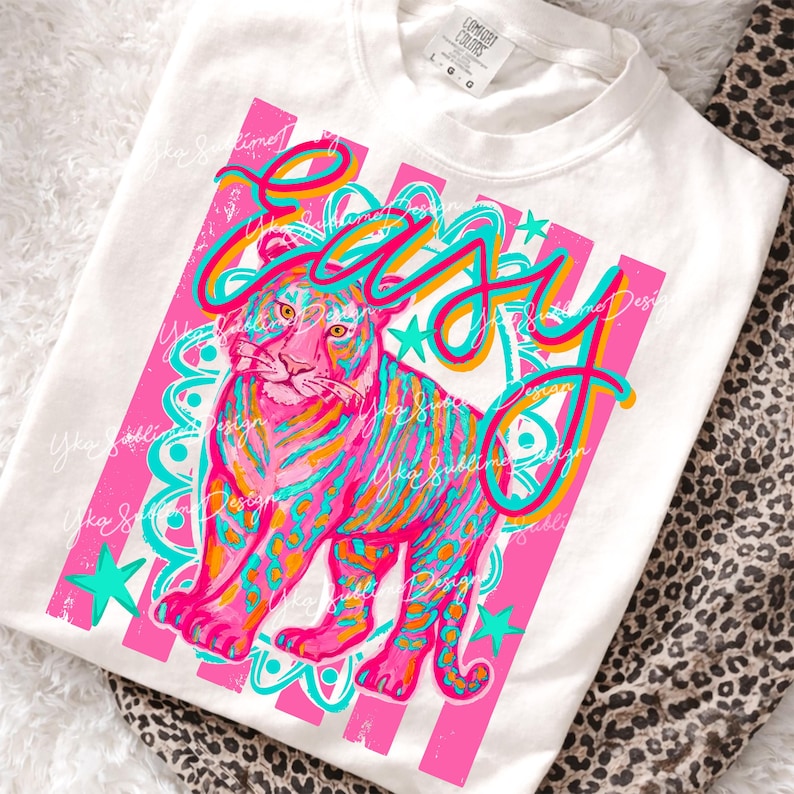 Preppy Easy Tiger Png, Funny Sarcastic PNG, Snarky Colorful Shirt Doodle Design, Trending Stripes Png, Girly Png, Boutique Png image 3