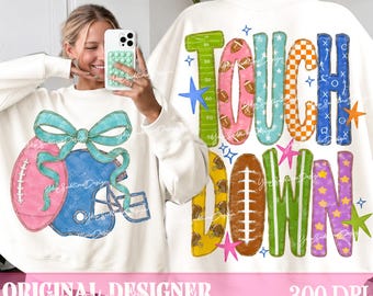 Touch Down Season PNG, Fútbol Vintage PNG, Diseño de Camiseta de Día de Partido de Moda, Parte Delantera y Trasera, Luces del Viernes por la Noche PNG, Coquette Football Mama