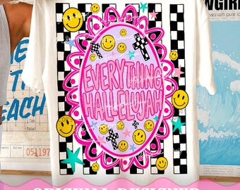 Everything Hallelujah PNG, Girly Trendy Jesus Design, Women Pink Preppy Checkered Prep Png, Trendy Religious PNG, Retro Christian Shirt PNG