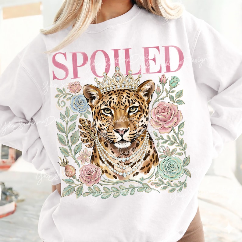 Leopardo mimado PNG, diseño de sublimación de corona de guepardo Boujee, guepardo floral preppy, gráfico de camiseta Sassy Queen, diseños PNG de moda imagen 9