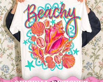 Preppy Beachy png, roliga strandvibbar png, färgglad kustsommarskjorta-doodledesign, trendiga ränder png, flickigt png, trendig butik png