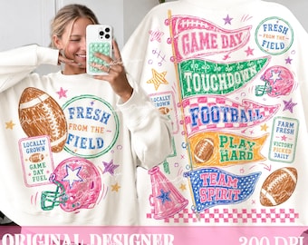 Retro Checkered Football PNG, Trendy Game Day Shirt Design Front and Back, Touchdown Football Mama Png, Fall Season Sports, Digital Download